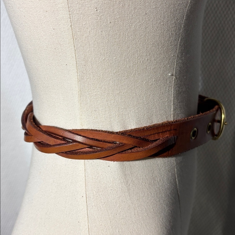 BRAIDED BELT Thick Leather Solid Brass Buckle Western Boahemian Festival Vibes - Picture 4 of 7